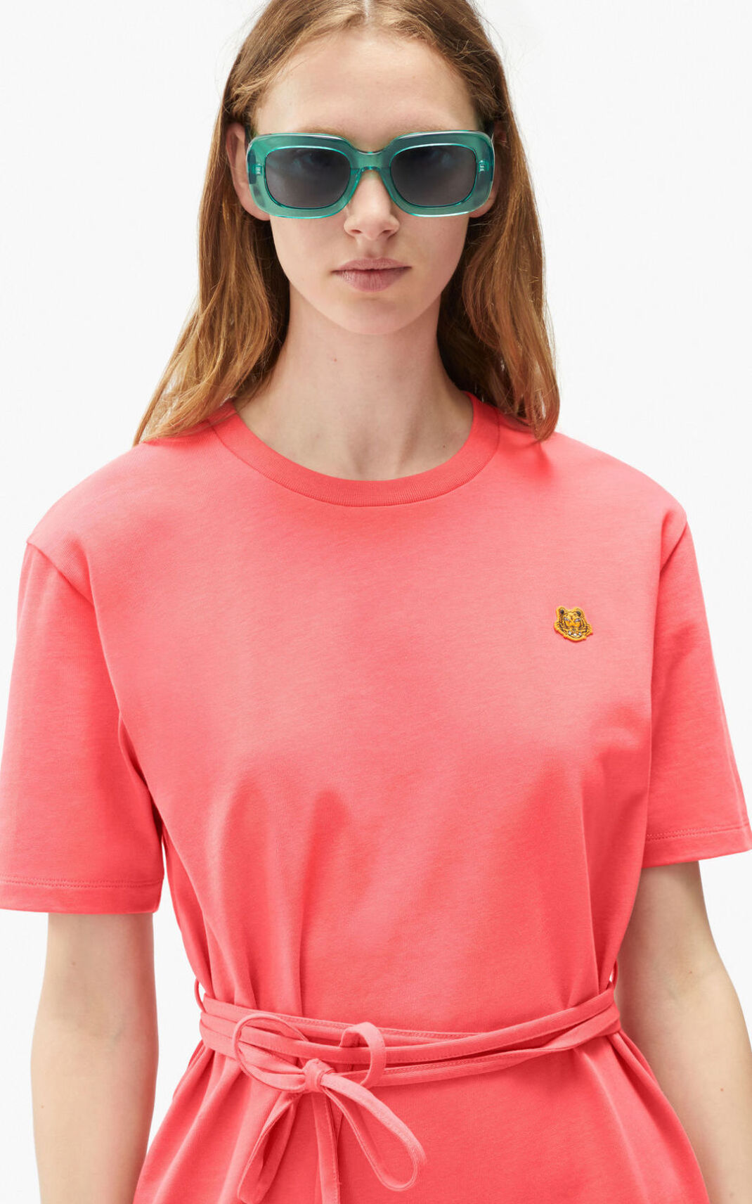 Kenzo Tiger Crest T shirt Dress Coral For Womens 1403KNYEP